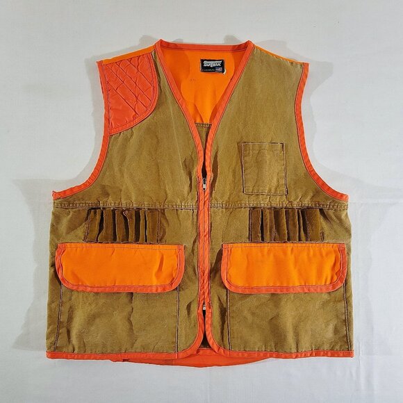 Vintage SAFTBAK Hunting Vest Orange & Brown 50" Chest with Detachable Game Pouch - Picture 1 of 5